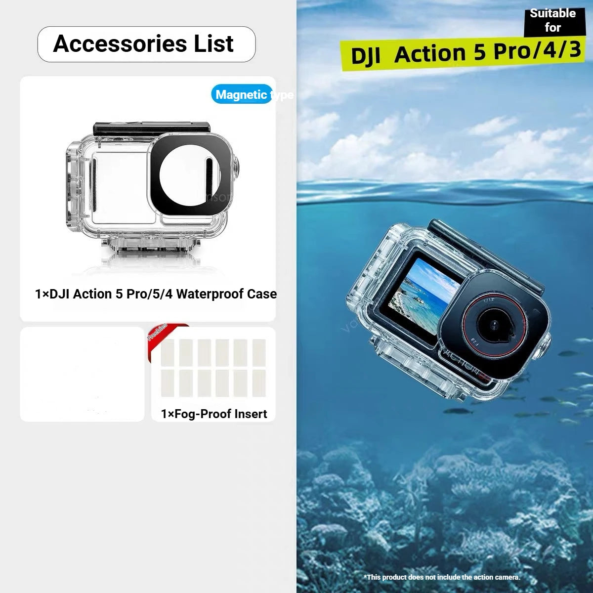 Magnetic Waterproof Diving Case for DJI Action 5 Pro/4/3