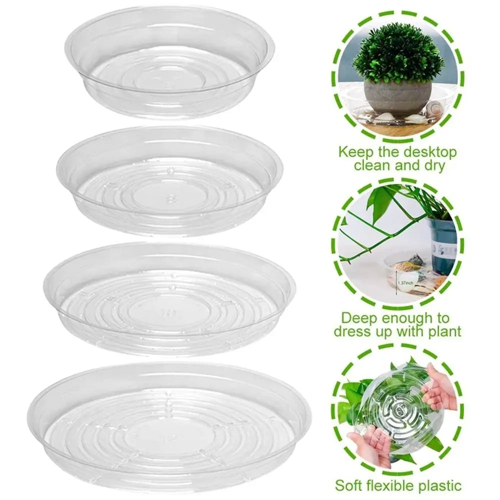 5-Pack Clear Plastic Flower Pot Drip Trays 6/8/10/12 Inch