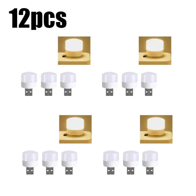 3/6/9/12pcs Reading Light USB Night Light Warm White LED Plug-In Light Bulb Portable Home Environment Light Energy-Saving Oasis Select 12pcs Warm