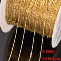 2M 10M 0.5mm Stainless Steel Thin Gold Cable Link Snake Chain for DIY Necklace Earrings Anklet Jewelry Making Supplies Bulk Oasis Select Gold 10m