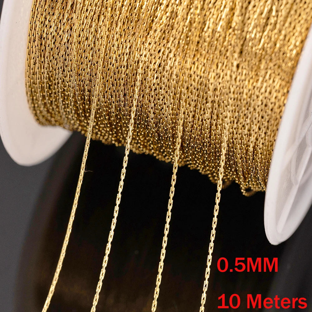 2M 10M 0.5mm Stainless Steel Thin Gold Cable Link Snake Chain for DIY Necklace Earrings Anklet Jewelry Making Supplies Bulk Oasis Select Gold 10m