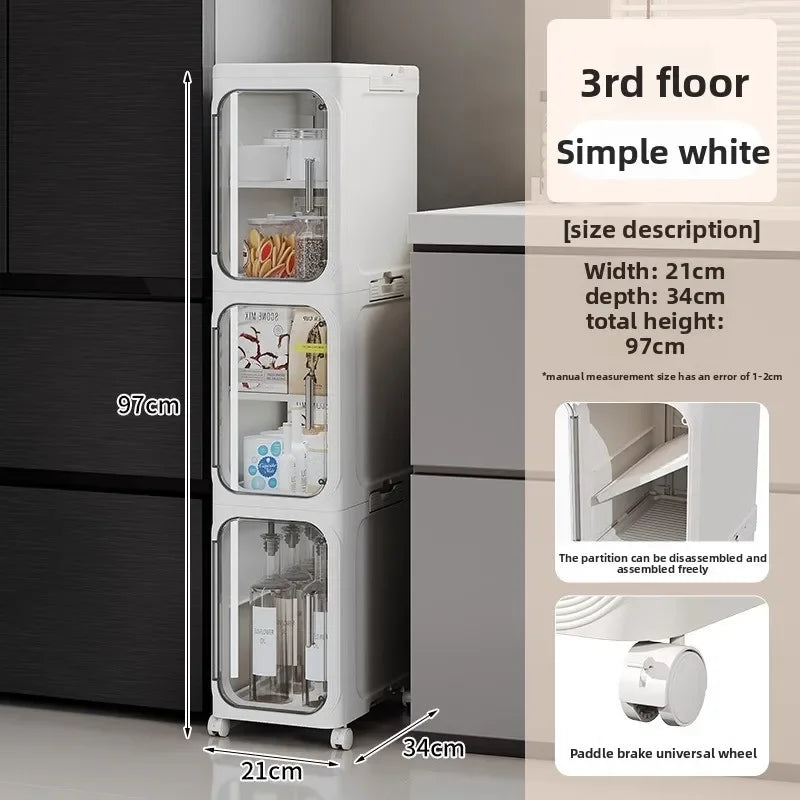 Multi-functional Crack rack kitchen locker refrigerator very narrow 21cm wide storage cabinet bathroom trolley Oasis Select White-3