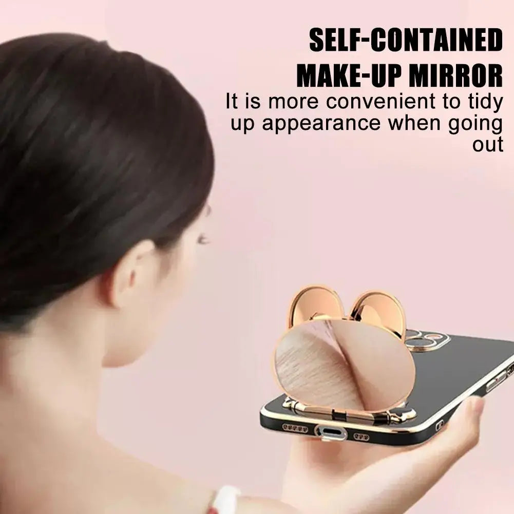 Cute Cat Phone Stand & Finger Holder with Makeup Mirror