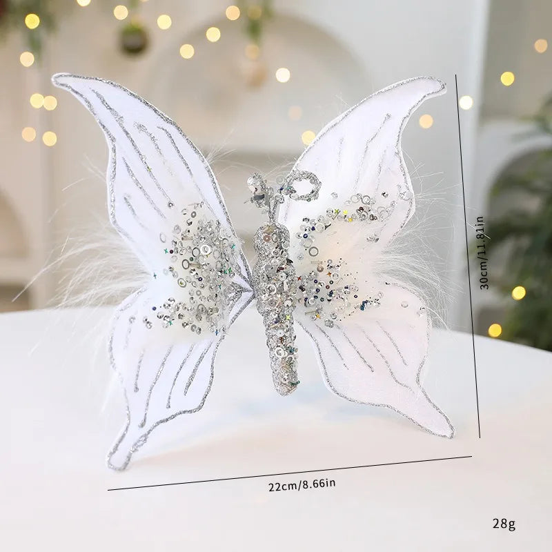 Glitter Fabric Butterfly Christmas Tree Ornament 30×22cm