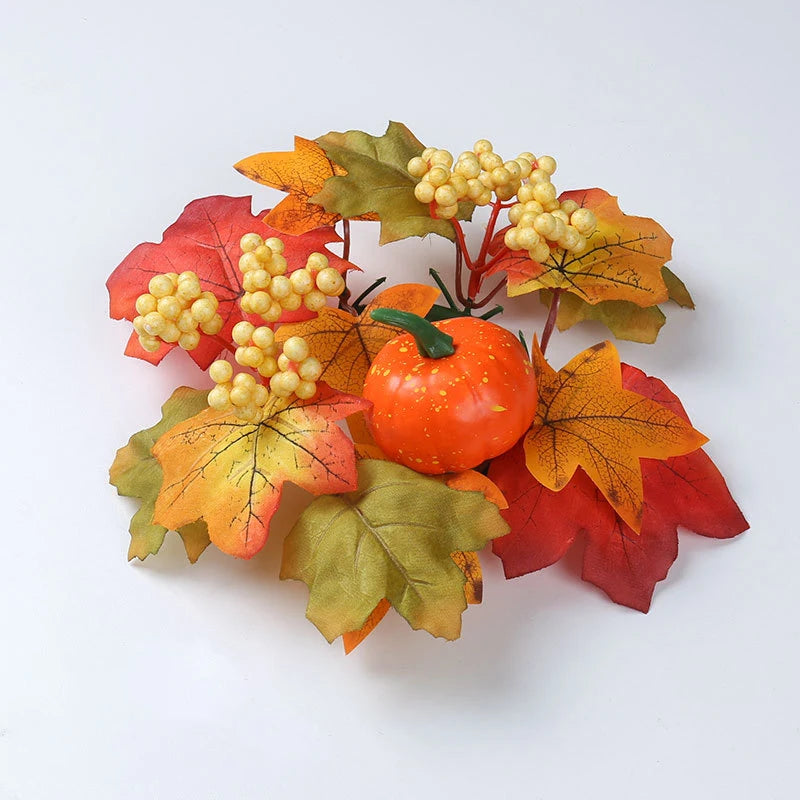 Pumpkin Pinecone Candlestick High-Quality Maple Leaf Candle Holder Wreath Circle Decoration Exquisite Harvest Festival Wreath Oasis Select Orange