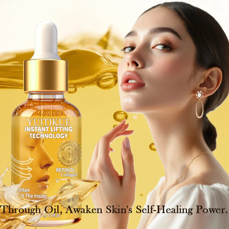 YUITIKUE Liquid Gold Face Oil Retinol Collagen Hyaluronic Acid Instant Lifting 2 Min Fast Absorb Hydrate Firm Skin Oasis Select