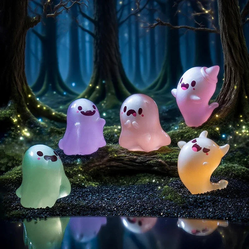 6PCS Halloween Cute Ghost Small Figurines Luminous Decoration Mini Toy Party Cartoon Resin Desktop Ornament Glow In Dark Oasis Select