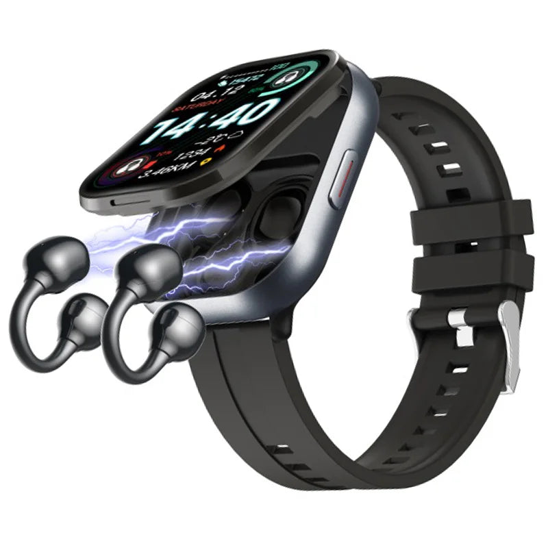 Music Smart Watch TWS Bluetooth Headset 2 In 1 Watch Men Women Reminder Heart Rate Monitor BT Call Fitness Tracker 2.01" Screen Oasis Select black