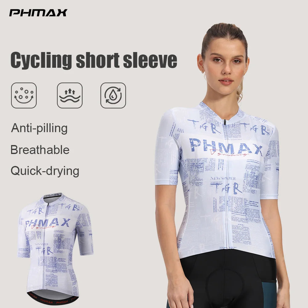 PHMAX Pro Women Short Sleeve Cycling Jersey Quick Dry Breathable Moisture Wicking 3 Pockets Bike jersey for Long Distance Riding Oasis Select