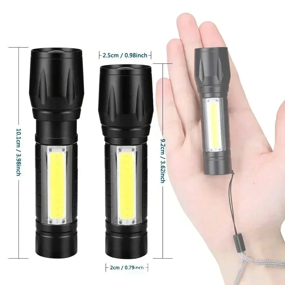 Portable COB+LED Pocket Flashlight Rechargeable Tactical Torch MINI 3 Lighting Mode with Side Lamp for Outdoor Camping Emergency Oasis Select