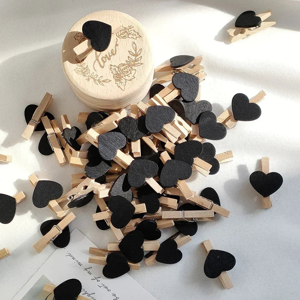 10/50pcs Red Heart Love Wooden Clothes Photo Paper Peg Pin Mini Clothespin Postcard Clips Home Wedding Valentine's Day Decorati Oasis Select Black 50pcs