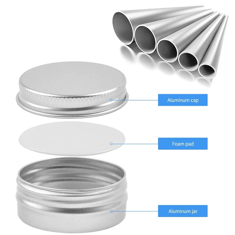 10Pcs 5g/10g/15g/20g/30g/50g Empty Silver Aluminum Tins Cans Screw Top Round Candle Spice Tins Cans with Screw Lid Containers Oasis Select
