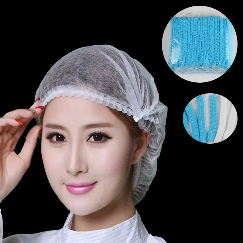 100pcs/Pack Disposable Bathing Cap Hair Head Covers Net Bouffant Dustproof Anti Dust Caps Breathable Shower Bathing Hats Kitchen Oasis Select
