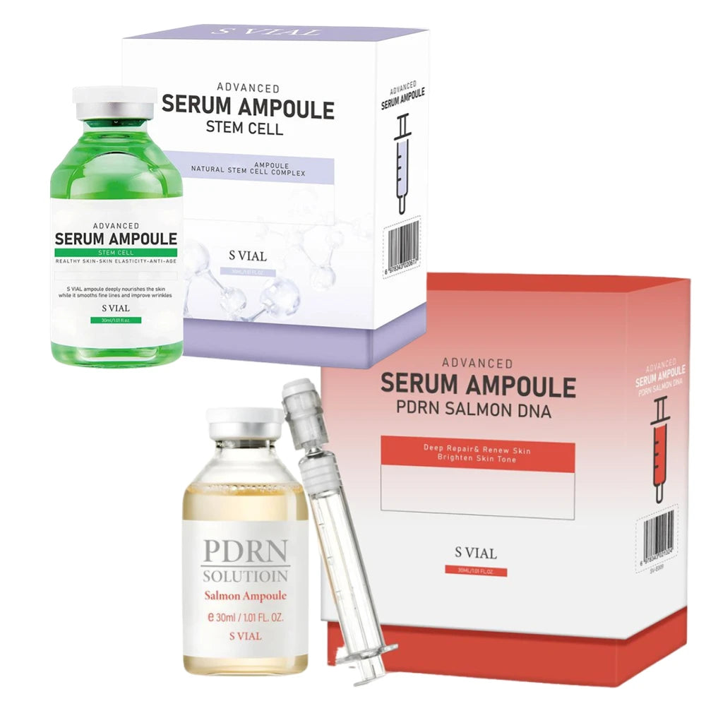 Korean S VIAL Advanced Serum Ampoule - PDRN Salmon DNA, Natural Stem Cell Complex, Deep Repair & Renew Skin, Brighten, Anti-Age Oasis Select 2Pcs