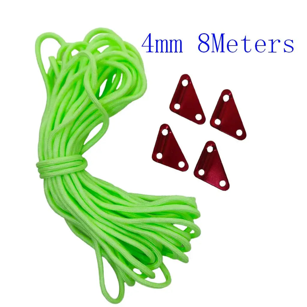 Camping 8meters 4mm Glow in The Dark Guyline Paracord Reflective Tent Awning Guy Line Rope With 4pcs AluminumTriangle Tensioners Oasis Select green
