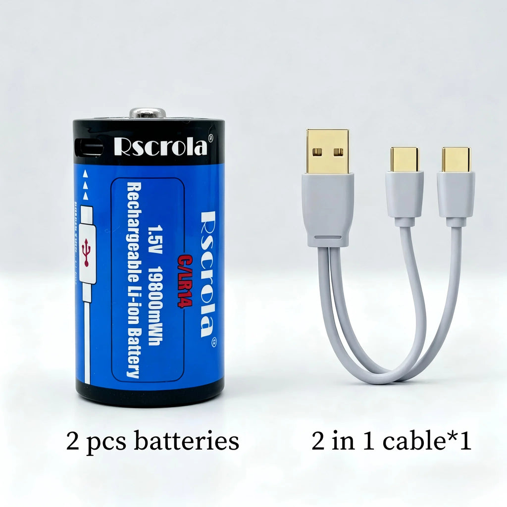 USB-C Rechargeable C Size Li-ion Battery 1.5V LR14 High Capacity with over 19000mWh Long Lasting for Flashlight Toys Lanterns Oasis Select 1.5V 2 PCS Batteries