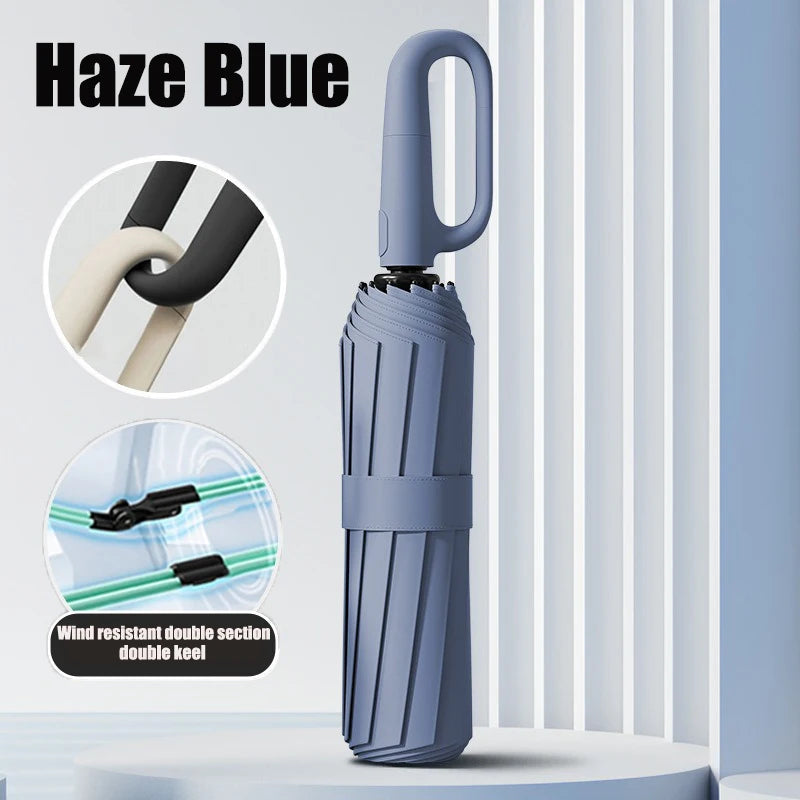 Oversized Reinforced Windproof Rainproof Dual-use UV Resistant Fully Automatic Rotating Ring Buckle Umbrella Fold double keel Oasis Select Haze Blue 16K
