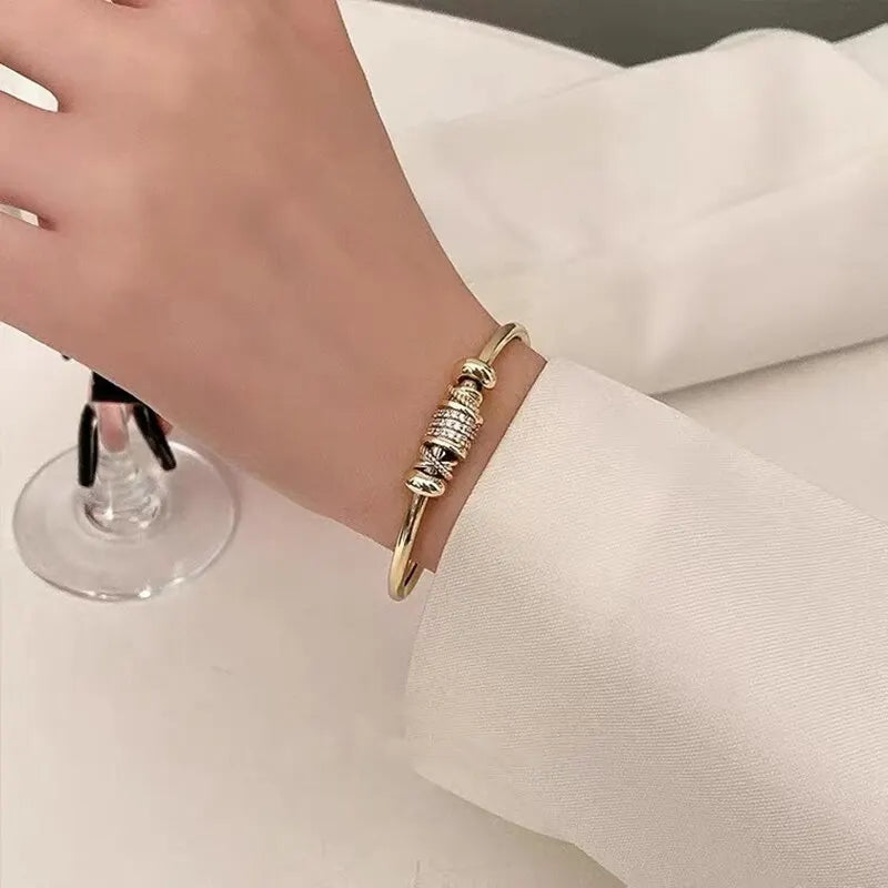 Gold Plated Cuff Bangle Copper Material Cubic Zircon Stone Rhodium Plated Size Adjustable Cuff Bracelet Girl Fashion Oasis Select