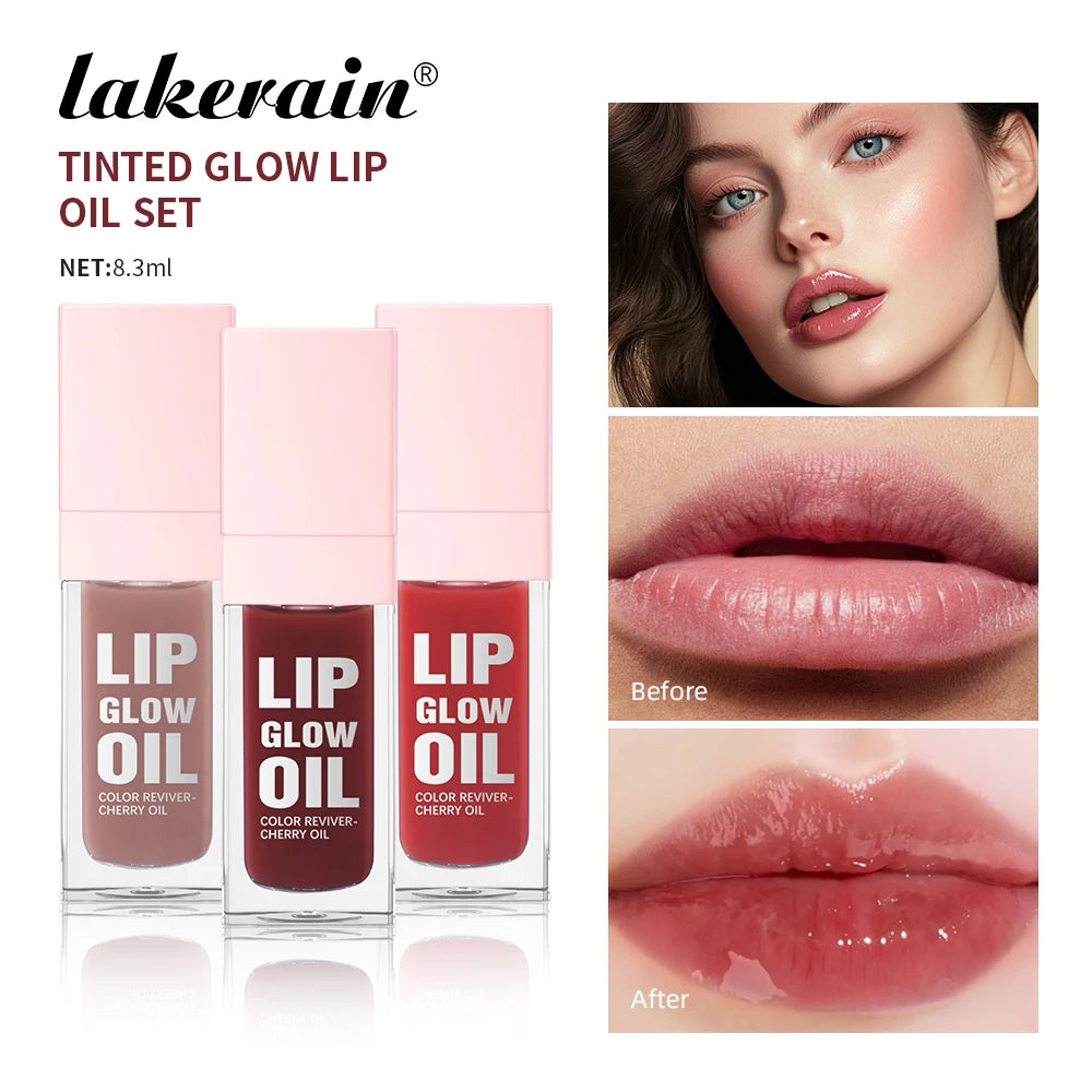 Tinted Glow Lip Oil Set Long Lasting Moisturizing Deep Hydrating Diminishes Lip Lines Waterproof Lipstick Natural Lip Makeup Kit Oasis Select