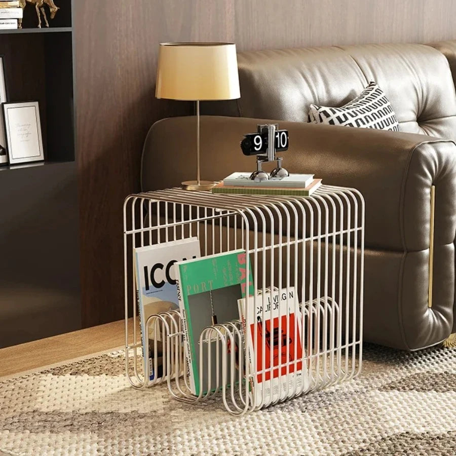 Nordic Metal Coffee Tables with Storage Modern Accent Tables for Sofa Creative Newspaper Display Rack Living Room Coffee Table Oasis Select Silvery