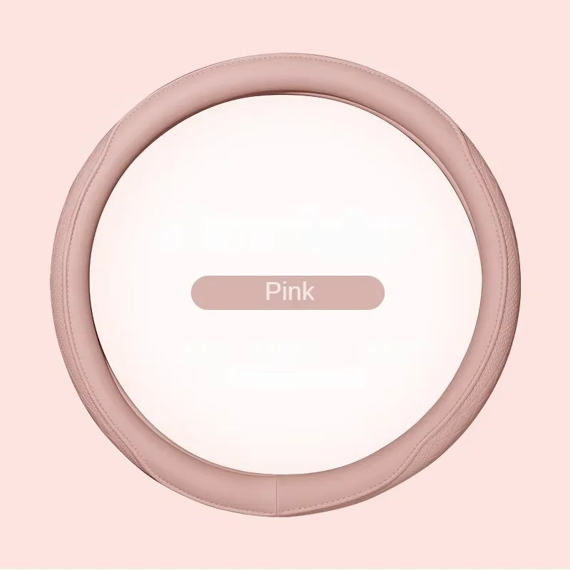 Napa Leather Perforated Patchwork Car Steering Wheel Cover, Non-slip, Breathable, Universal 15 Inch (Approx. 38.1cm) Oasis Select Pink
