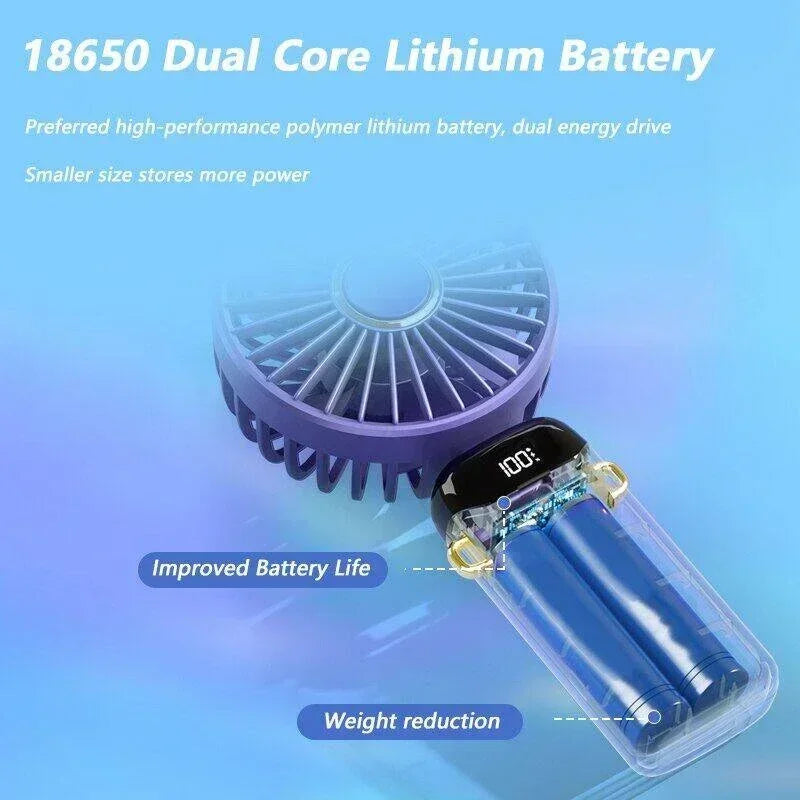 Portable Handheld Mini Fan 3000mAh Foldable Neck Hanging Fans 5 Speed Adjust USB Charge Fan with Phone Stand and Display Screen Oasis Select