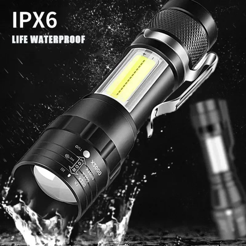 USB Rechargeable Mini COB+XPE Flashlight | Zoomable 3-Mode Torch