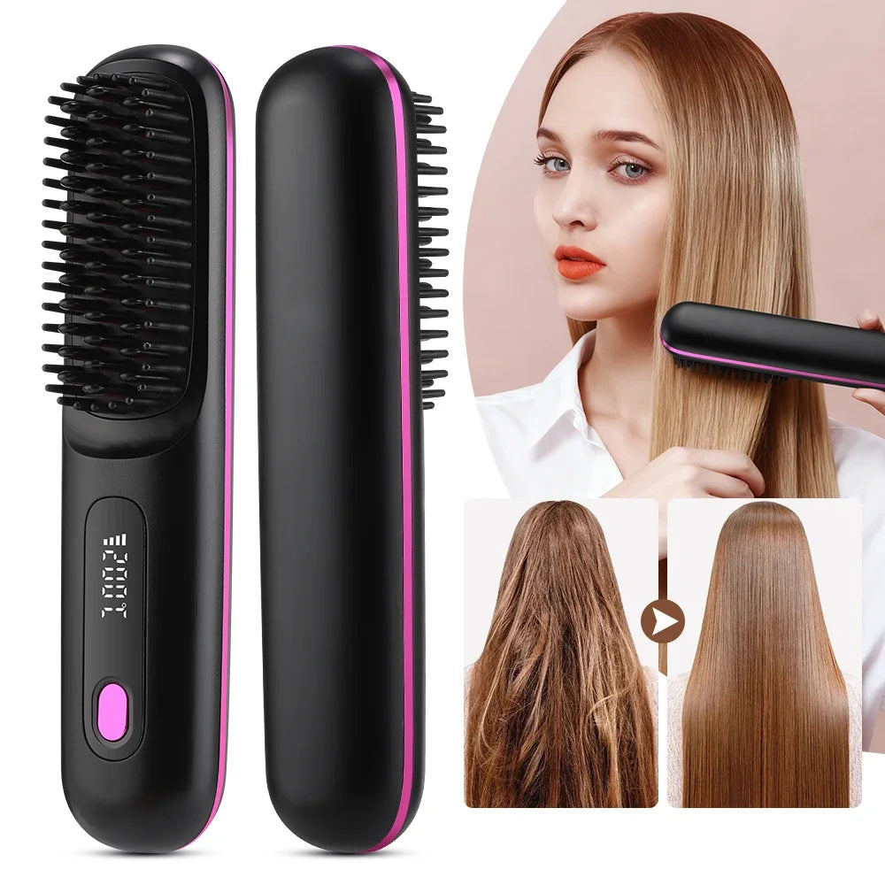 Cordless Hair Straightening Brush – Negative Ion USB Rechargeable Hair Straightening Brush Oasis Select