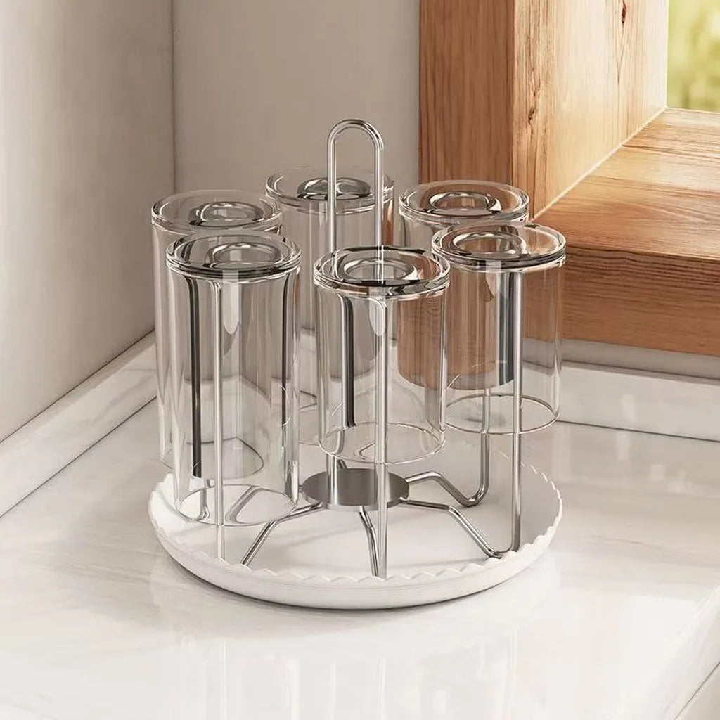 Stainless Steel Cup Drying Rack with Drip Tray – Holds 6 Cups