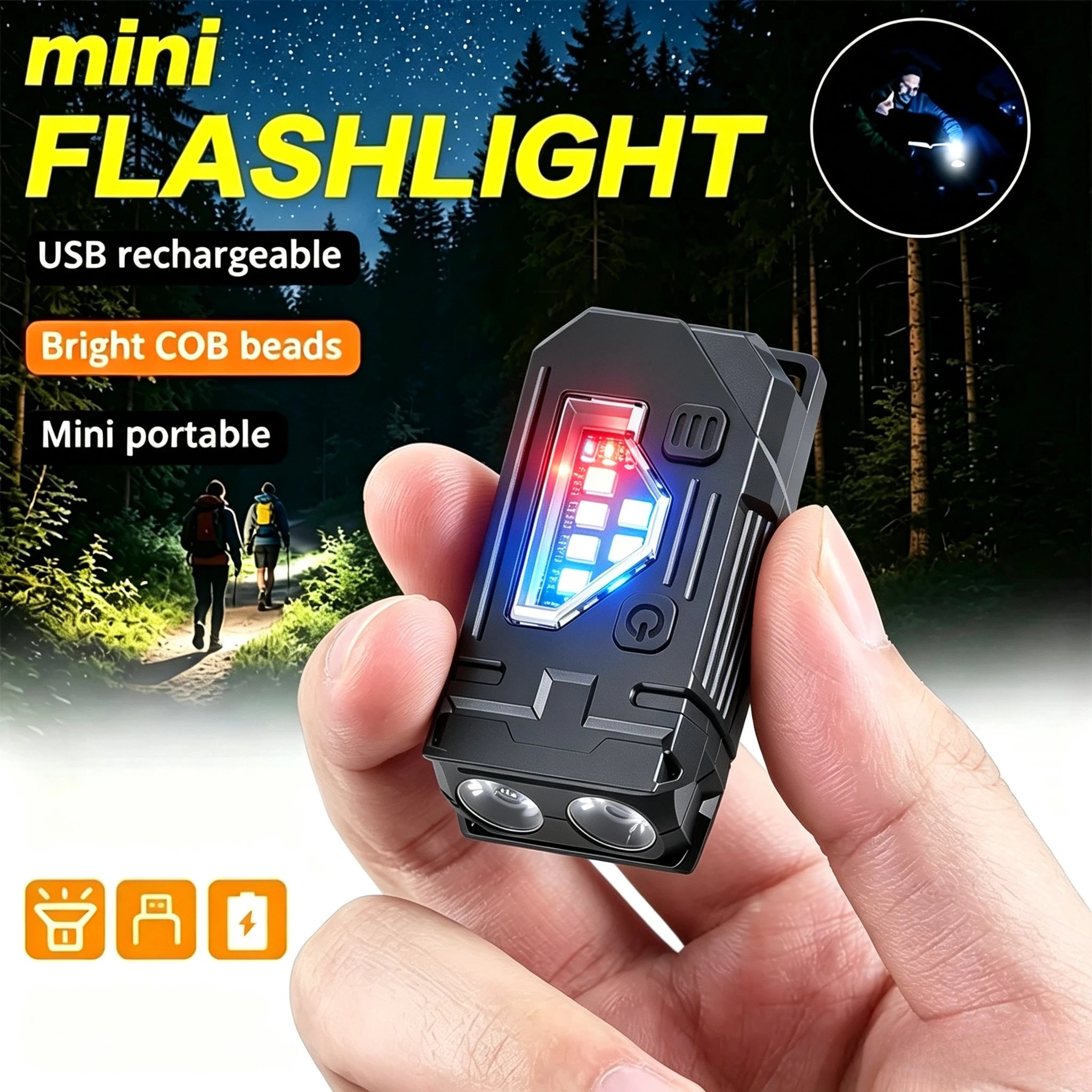 Mini Keychain EDC Flashlight Rechargeable Magnetic Torch Super Bright Pocket LED Torch Pen Clip Headlamp Outdoor Fishing Lamp Oasis Select