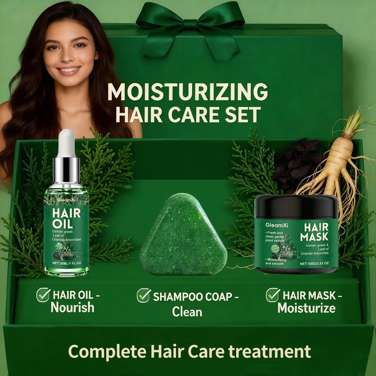 Usman Grass Leaf Hair Oil for Oil Control and Itch Relief Fluffy Hair Shampoo Soap Nourishing Scalp Moisturizing Fresh Hair Mask Oasis Select