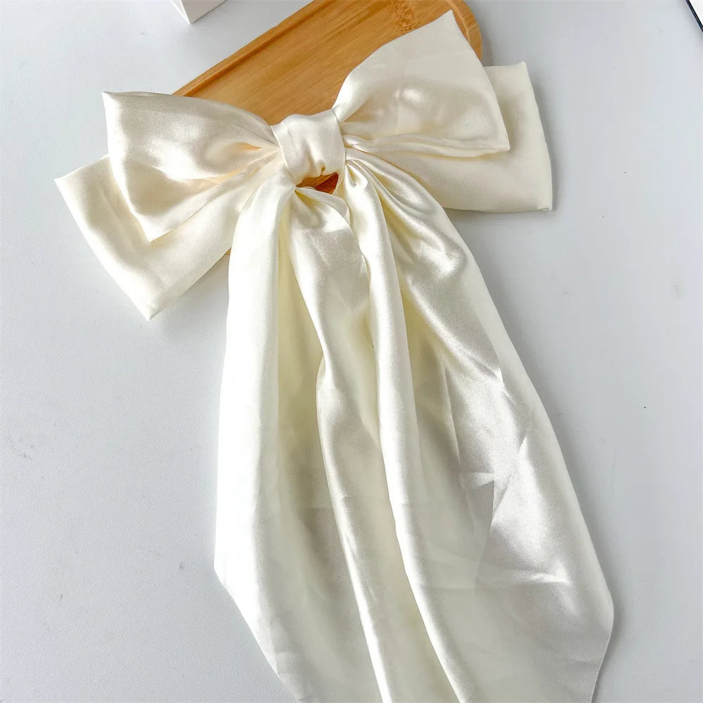Solid Satin Bow Ribbon Hair Clips for Women - Elegant Bowknot Hairpins Barrettes for Girls, Wedding Bridal Hair Accessories Oasis Select WHITE
