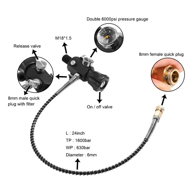 LIKE WISH Full Spring Double Gauge Valve Tank Dual Gauge Charging Valve With 50Cm High Pressure Hose Oasis Select