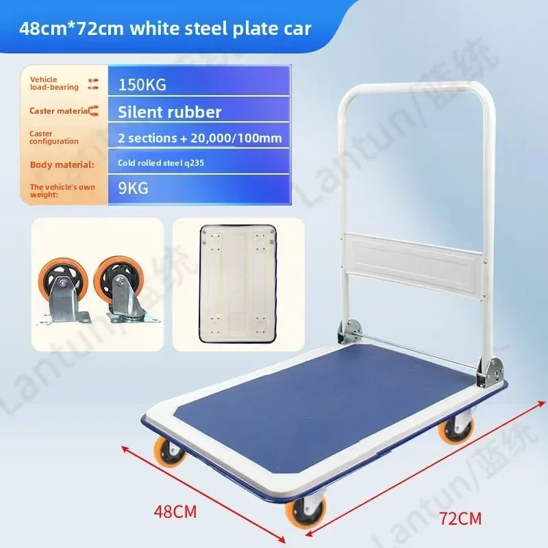 Multi-functional Silent trolley Steel trolley Pull goods Folding flatbed truck Small trailer Truck Supermarket storage Oasis Select White 48-70