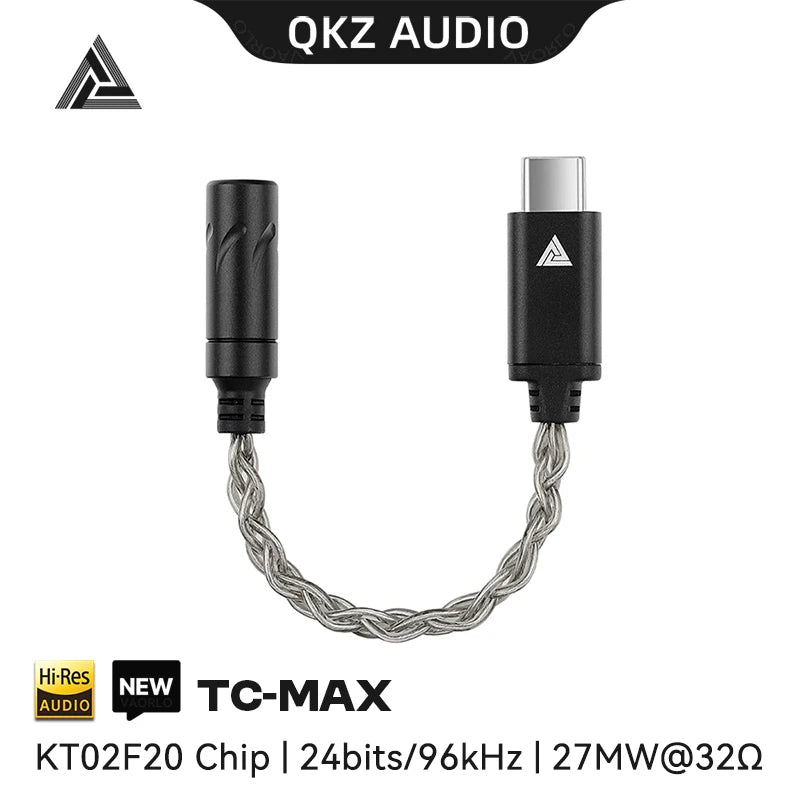 QKZ TC MAX Pro Type C To 3.5mm Audio Adapter Cable CX31993 HiFi DAC Digital Decoding Earphone Amplifier For iPhone15 16/Huawei Oasis Select TC-MAX Black
