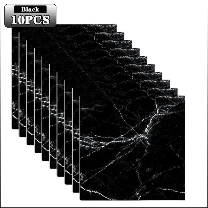 10-40PCS Marble Style Self-adhesive Floor Stickers Thickened Wear-resistant PVC Flooring Mats for Household Use Easy To Install Oasis Select Black-10PCS