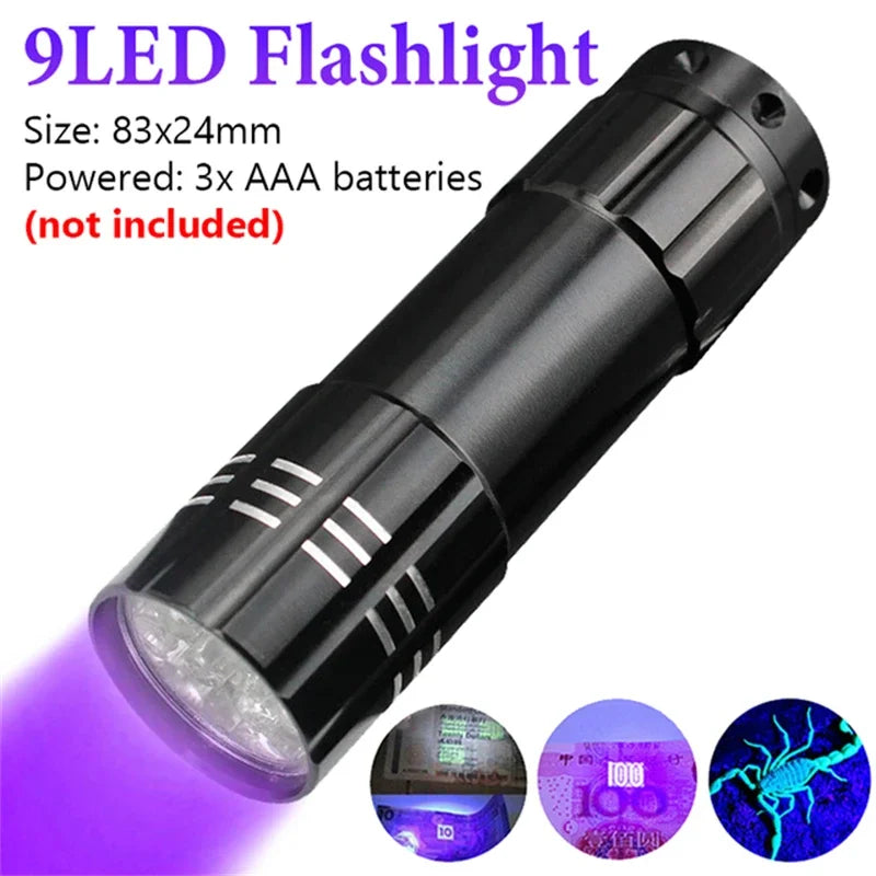 UV Flashlight Purple White Dual Light 395nm Ultraviolet Torch Zoom Flashlight Detection Lighting Lamp for Pet Stains Hunting Oasis Select 9LED