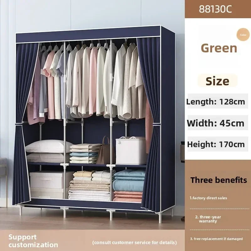 Multi-functional Simple wardrobe assembly wardrobe household simple storage steel frame modern wholesale cloth wardrobe Durable Oasis Select cyan