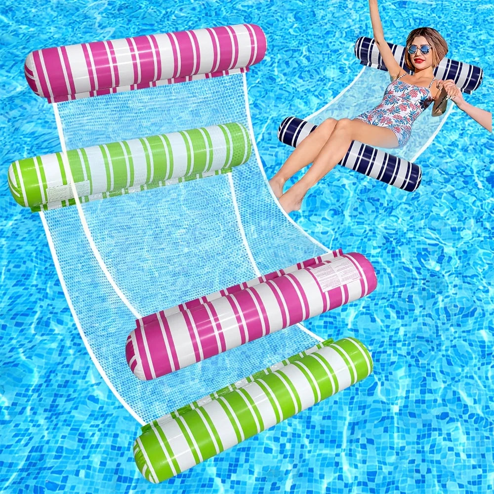 1pc Inflatable Cylindrical Striped Hammock, PVC Thickened Water Float Chair, 4 Colors for Beach Vacation & Pool Party Waterpark Oasis Select