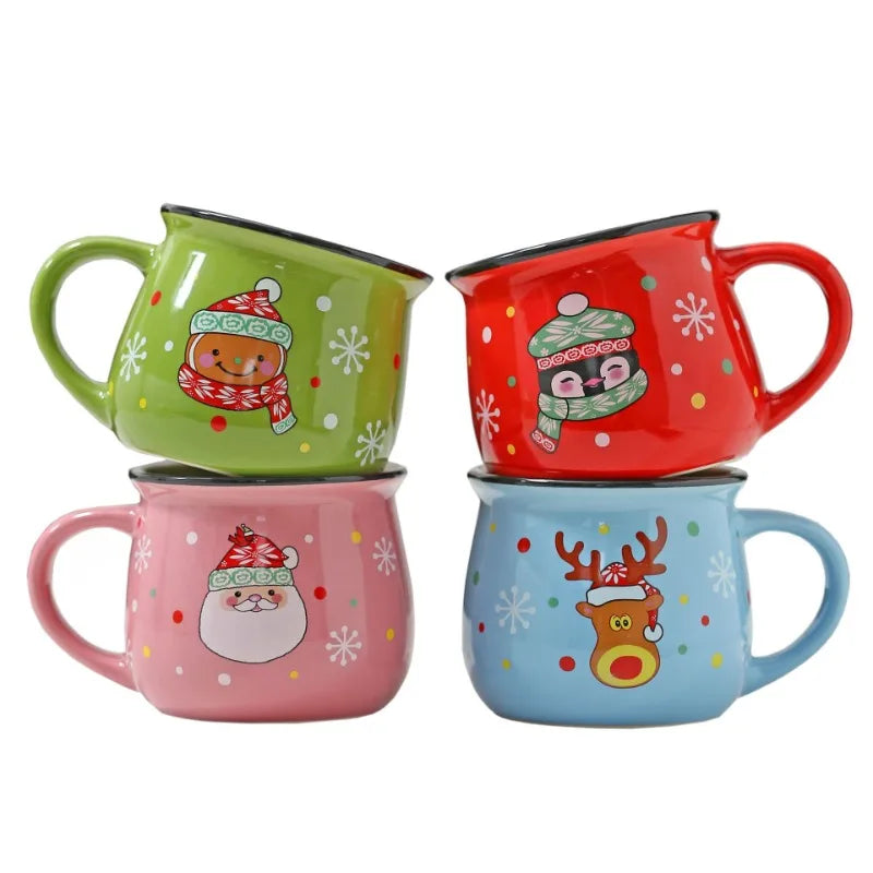 4PCS Ceramic Christmas Cup Cartoon Santa Style Cute Elk Mousse Cup Breakfast Water Drinking Tools Coffee Milk Mug for Household Oasis Select