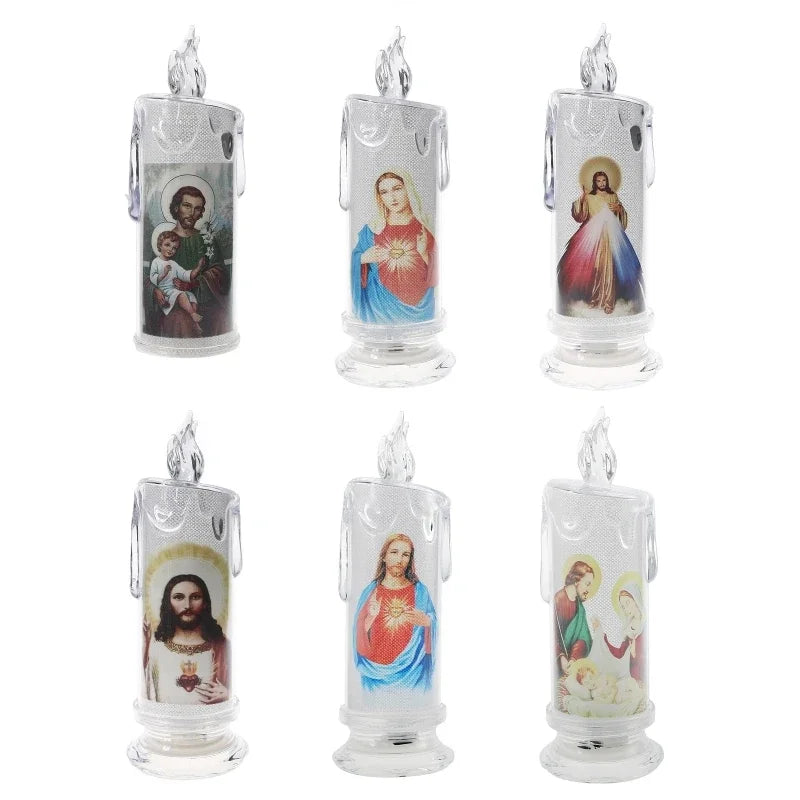 Jesus Virgin Christ Lamp Romantic Tealight Electronic Flameless LED Devotional Prayer Candles Light Religious Decoration Oasis Select