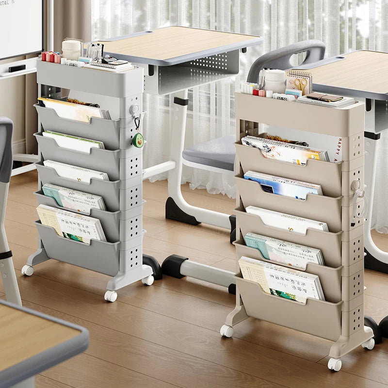 Side table bookshelf, schoolbag storage rack, household multi-level mobile trolley, learning supplies storage rack Oasis Select