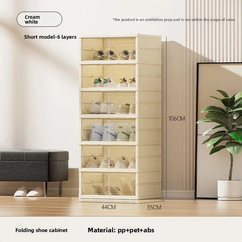 Household shoe cabinet storage double-row multi-function transparent magnetic attraction-free installation storage box foldable Oasis Select Short 6 layers