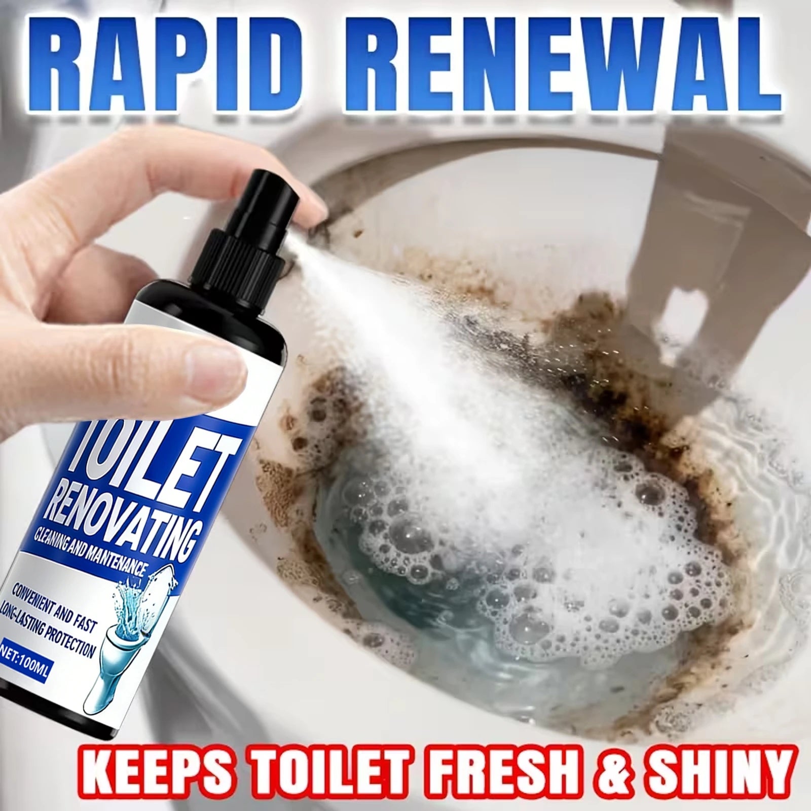 Toilet Renovating Spray, 100ML Toilet Bowl Cleaner & Stain Remover, Powerful Deep Cleaning for Limescale, Yellow Stains & Grime, Oasis Select