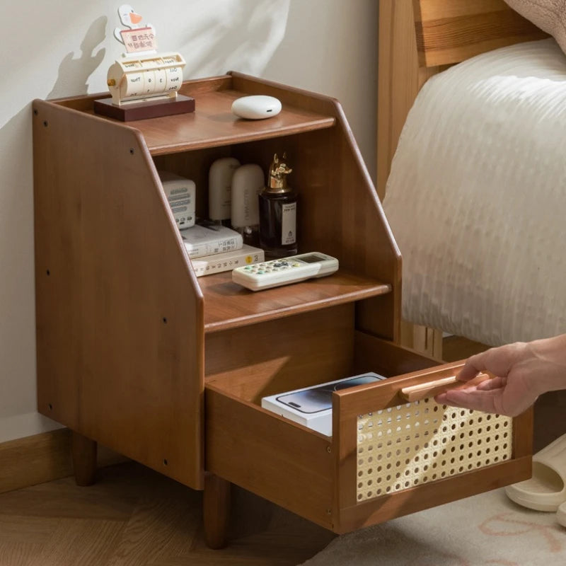 Medieval solid wood bedside table Simple modern bedside bedroom Mini new Chinese log Small storage locker Oasis Select
