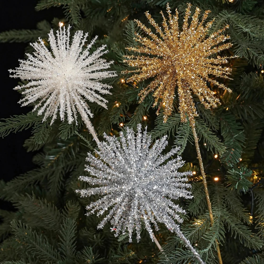 Artificial Glitter Gold Christmas Branch Ornaments Sequin Explosion Star Flower Arrangement Christmas Tree Decoration Oasis Select