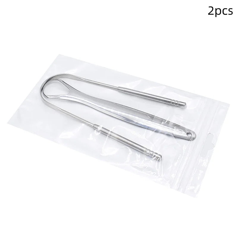 1/2 Pcs Reusable Stainless Steel Useful Tongue Scraper Cleaner Fresh Breath Cleaning Coated Tongue Oral Hygiene Care Tools Oasis Select 01