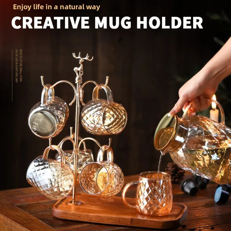 Solid wood mug holder, household coffee cup, desktop storage, water cup rack, cup holder, tray. Oasis Select