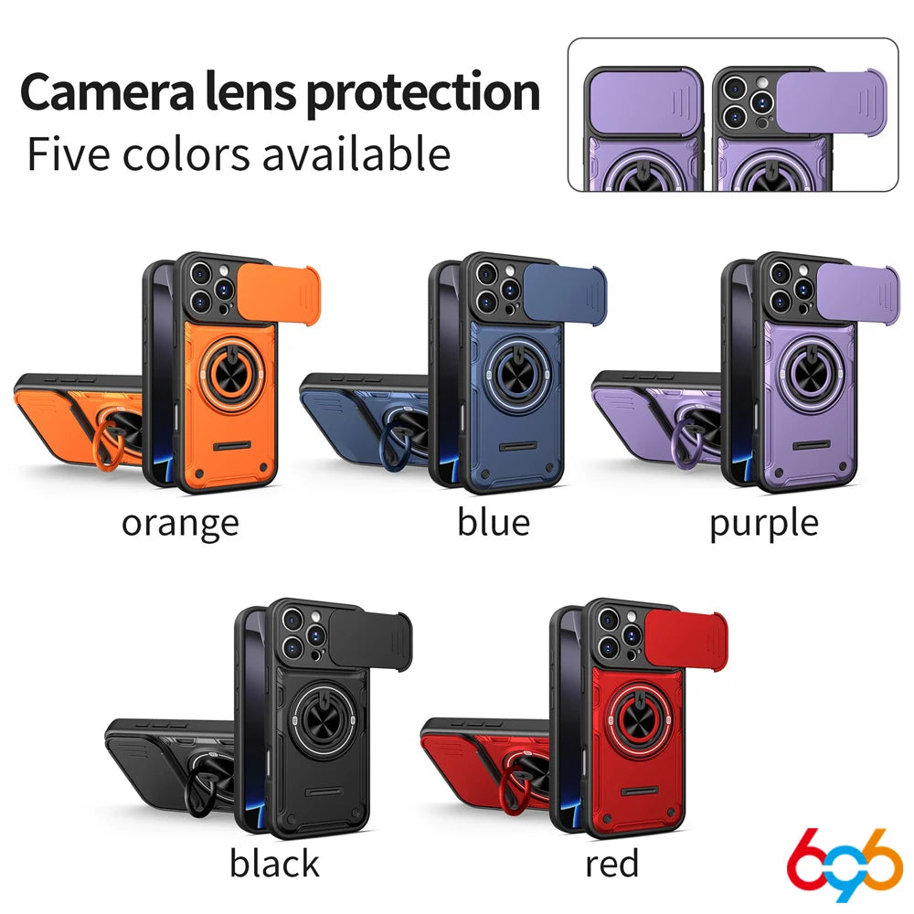 Drop-proof Case For IPhone 17/16 Pro/17 Pro Max Sliding Camera Lens Protector Magnetic Suction Car Ring Holder Hybrid Cover Oasis Select