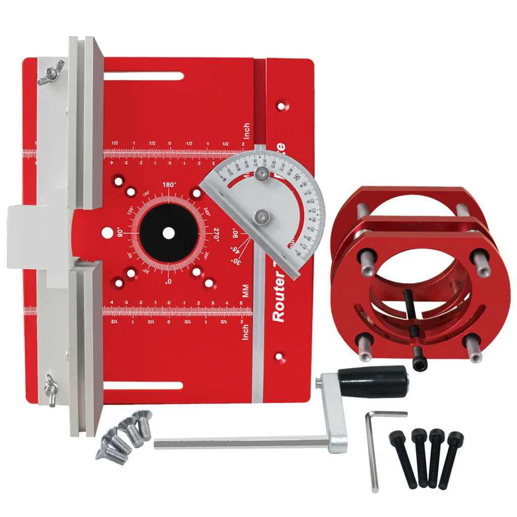 JUSTINLAU Metric and Imperial Scale C8 Aluminum Alloy Electric Wood Milling Inverted Lifting Trimming Machine Milling Table Oasis Select Red-A
